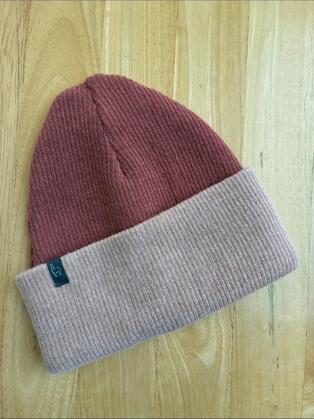 Shupaca Two-Tone Knit Beanie in Rose and Blush alpaca wool